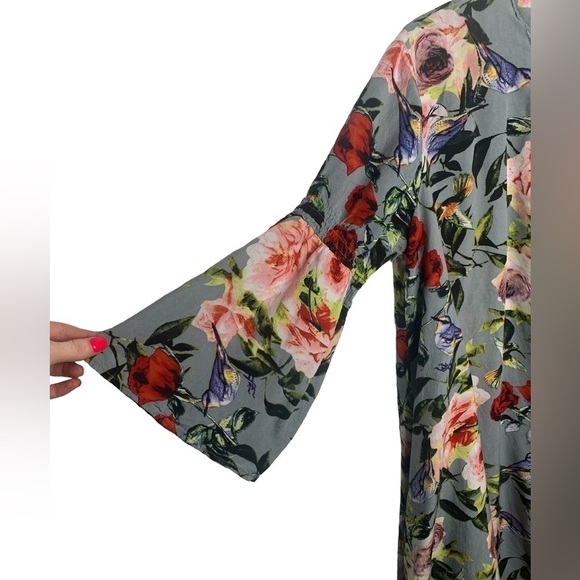 Umgee Women's Boho Floral Bohemain Keyhole Chic 3/4 Bell Sleeve Dress Size Med - Picture 3 of 6